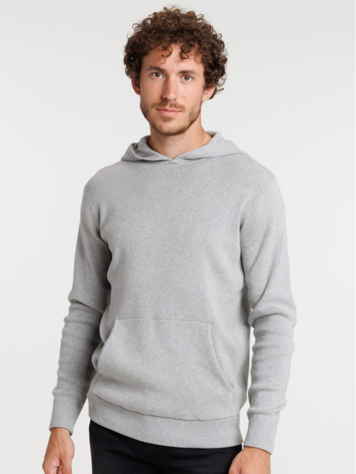 Pull à capuche gris chiné homme