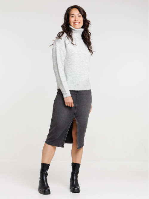 Jupe midi denim gris femme