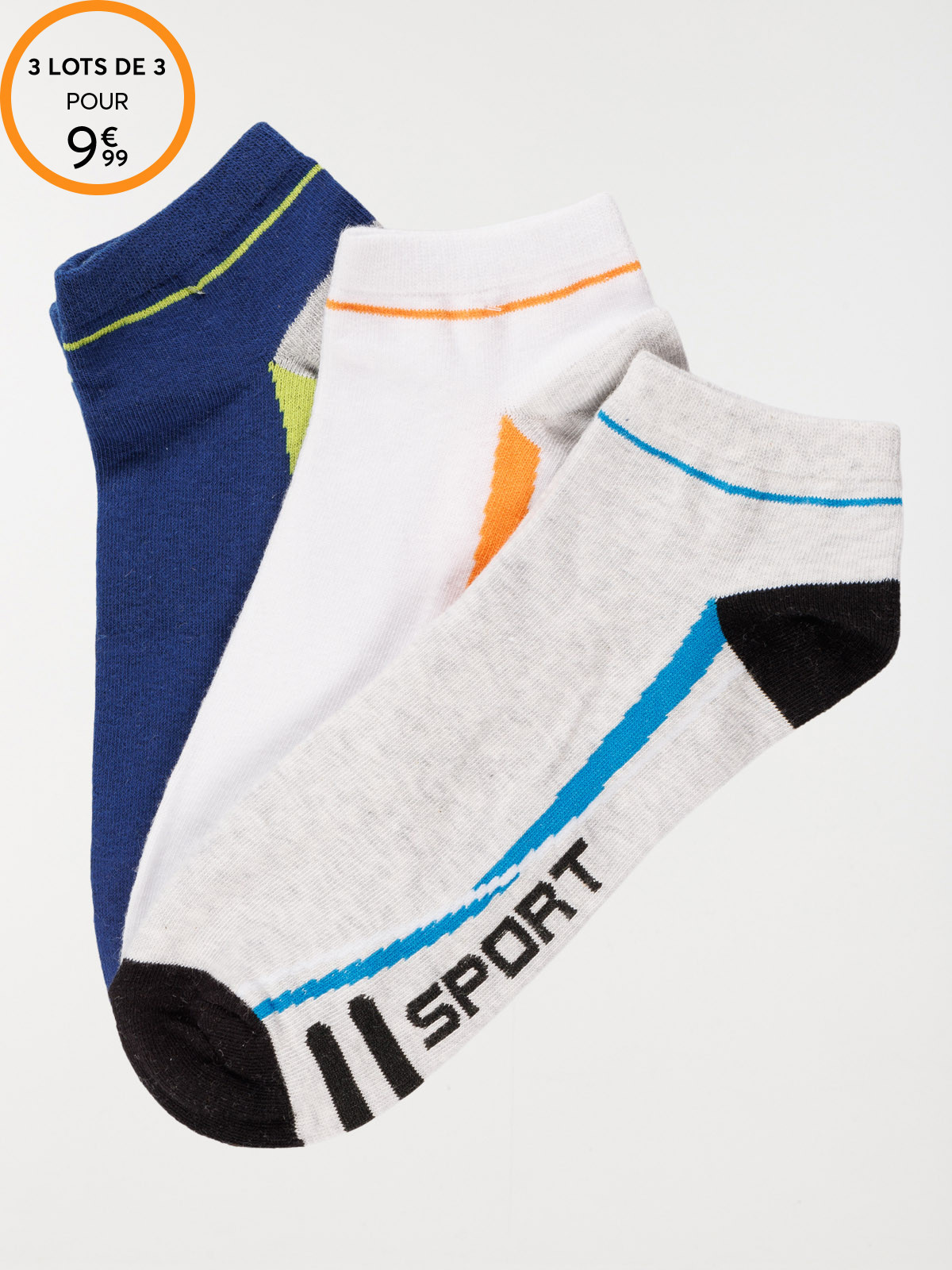 Lot 3 paires chaussettes sport homme