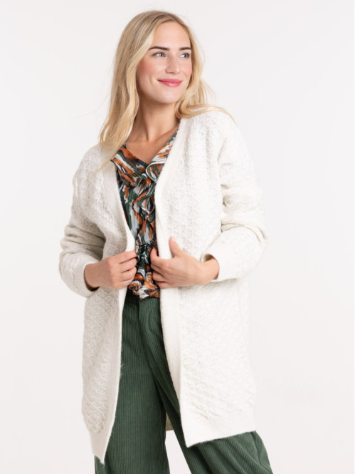 Gilet ouvert long écru femme