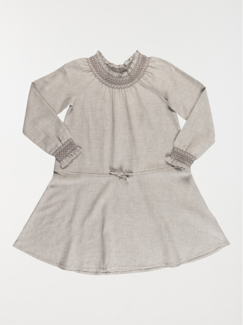 Robe fille col smocké gris chiné (3-12A)