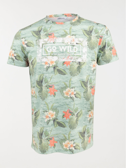 Tee-shirt tropical beige grisé homme