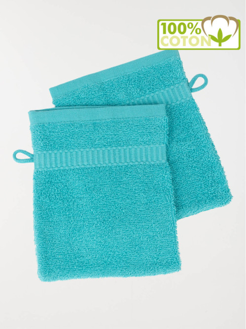 Lot gants de toilette turquoise 15x21 cm