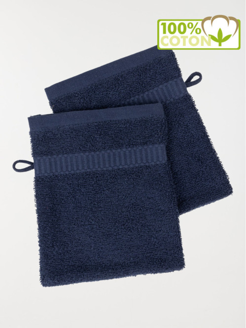 Lot gants de toilette bleu nuit 15x21 cm