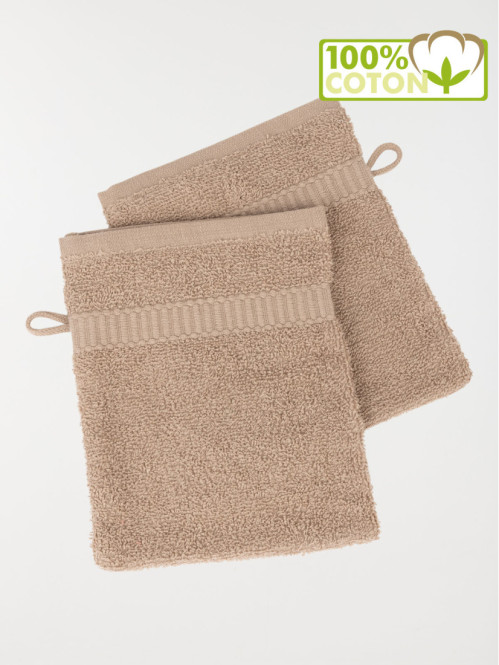 Lot gants de toilette taupe 15 x 21 cm