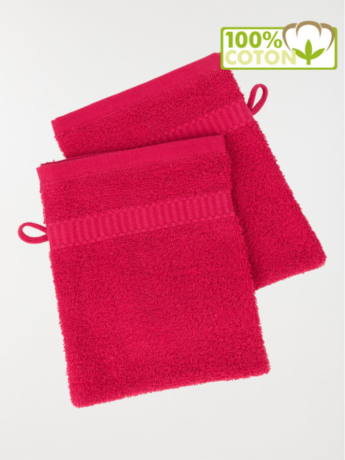 Lot gants de toilette framboise 15x21cm