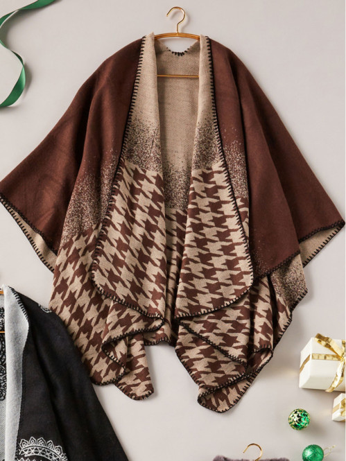 Poncho motif pied de coq femme