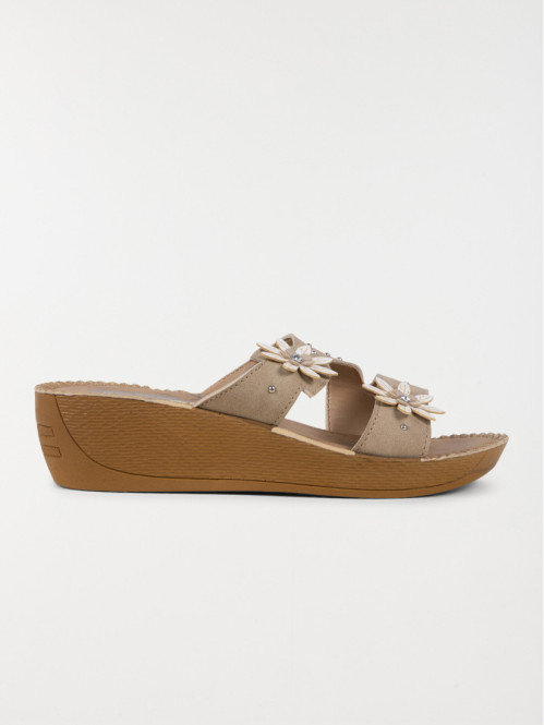 Mule confort fleurs femme beige (36-41)