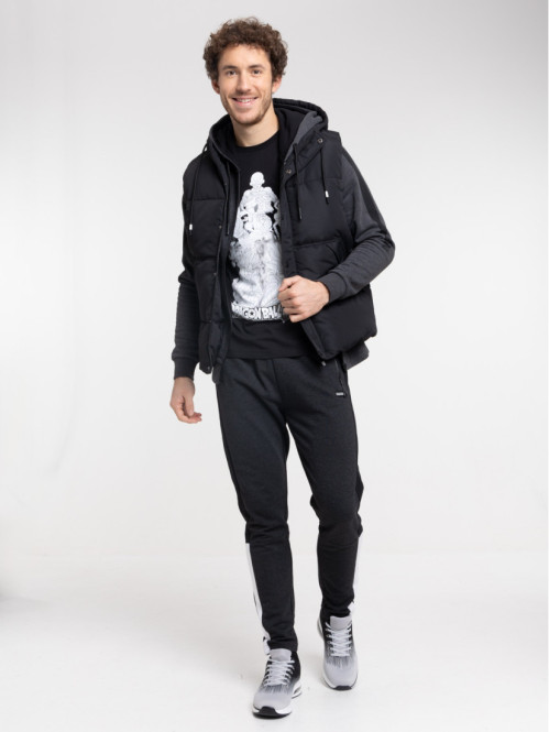 Veste capuche noire sans manches homme