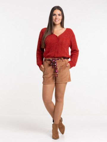 Mini-jupe en laine bouclette à ceinture oversize - Prêt-à-porter de luxe, Femme 1ABE83