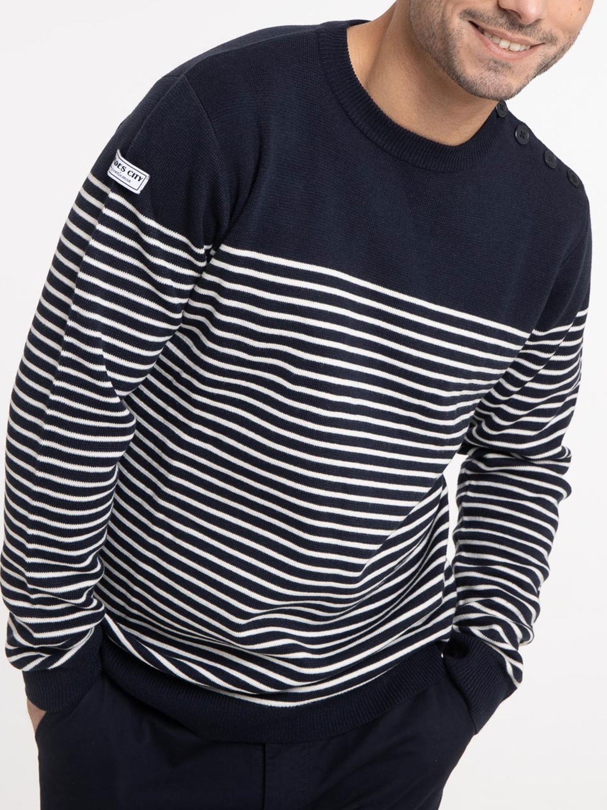 Pull rayure relief blanc homme - DistriCenter